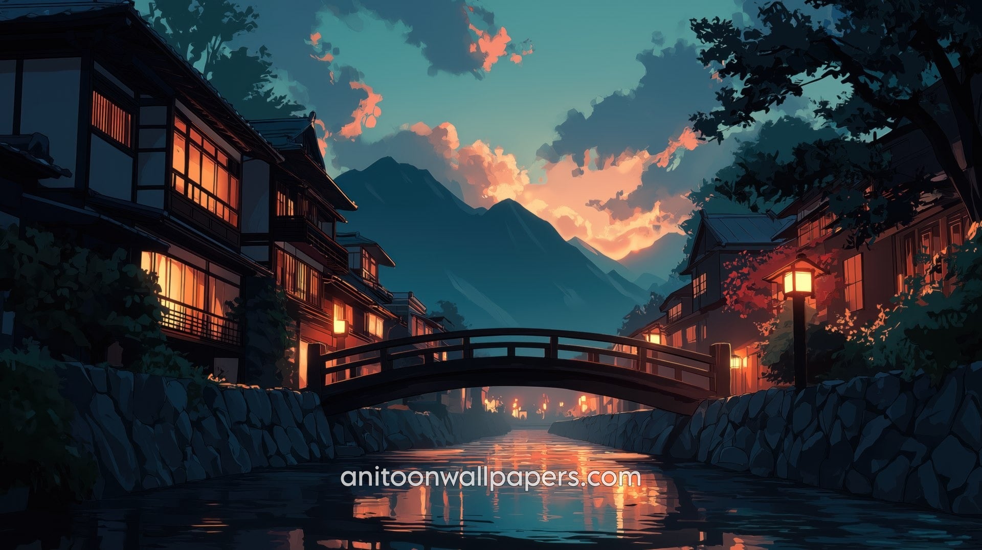 Beautiful Scenery Desktop Wallpaper - Mountain Village Sunset #17