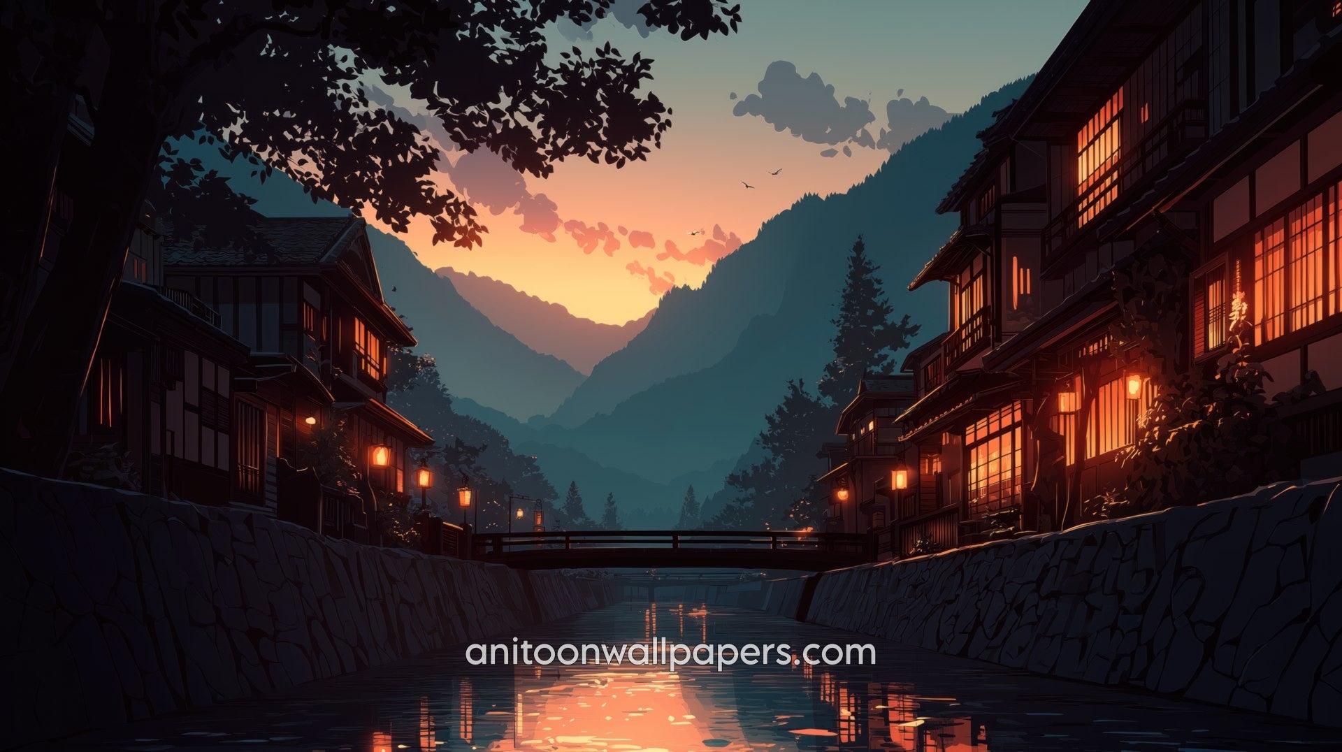 Beautiful Scenery Desktop Wallpaper - Mountain Village Dusk #18