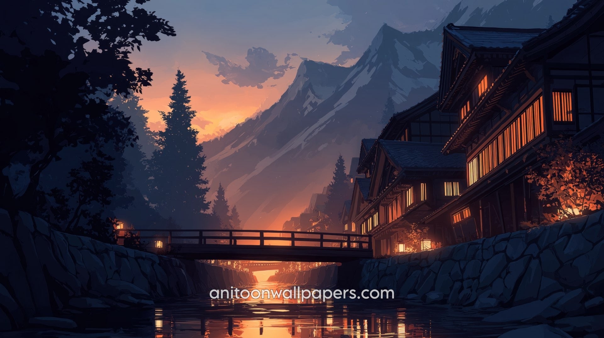 Beautiful Scenery Desktop Wallpaper - Mountain Village Evening #19