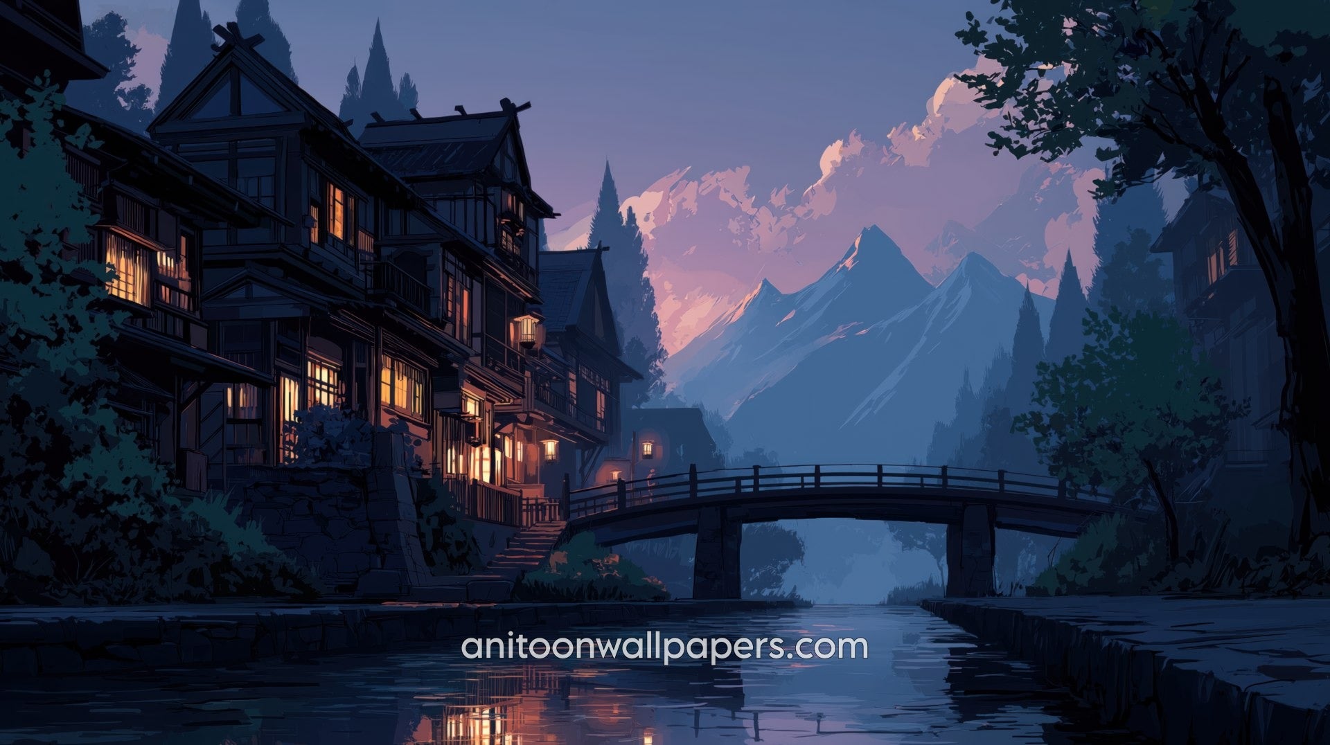 Beautiful Scenery Desktop Wallpaper - Mountain River Village #20