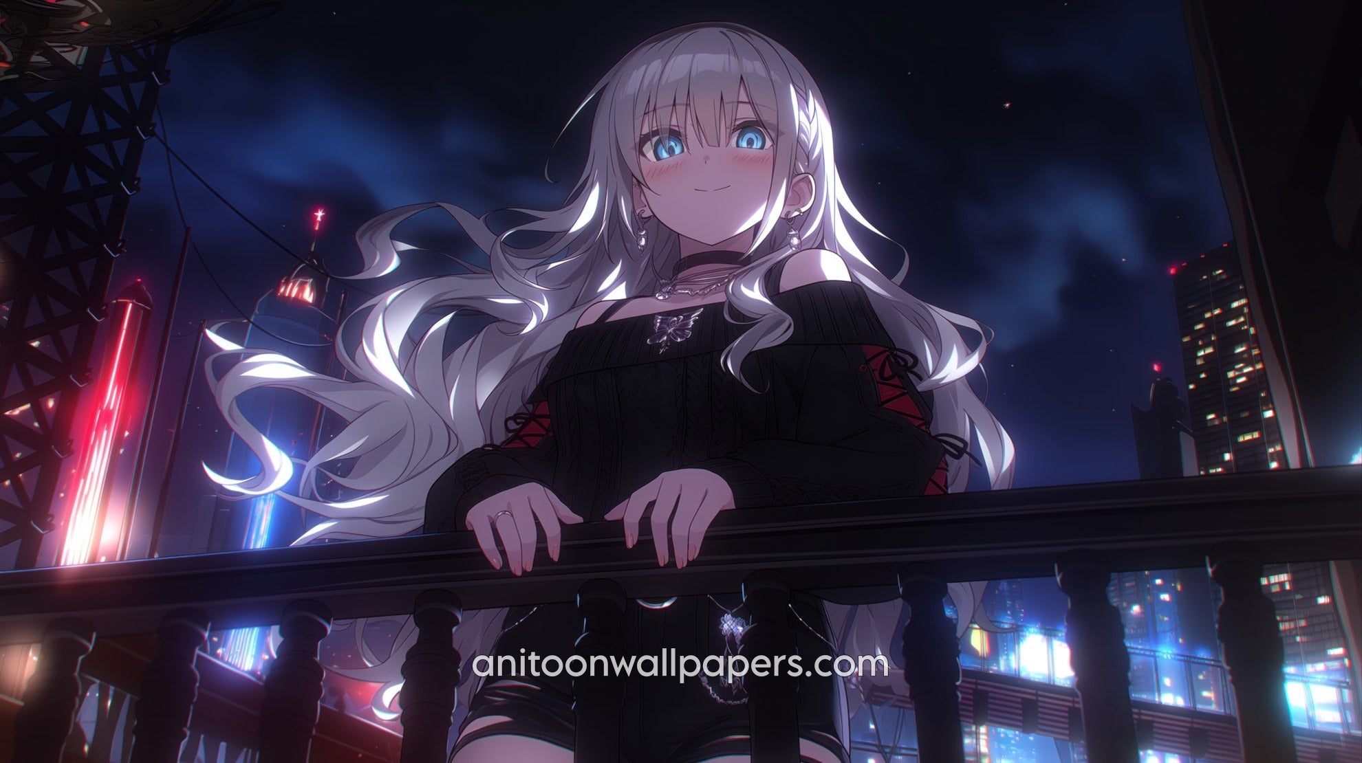 Anime Girl Desktop Wallpaper - Cyberpunk Night City Balcony #47