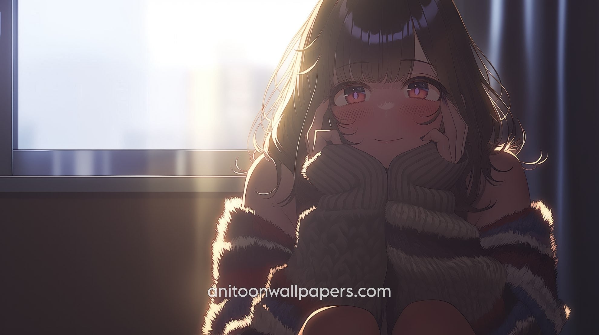 Anime Girl Desktop Wallpaper - Warm Golden Window Light #50