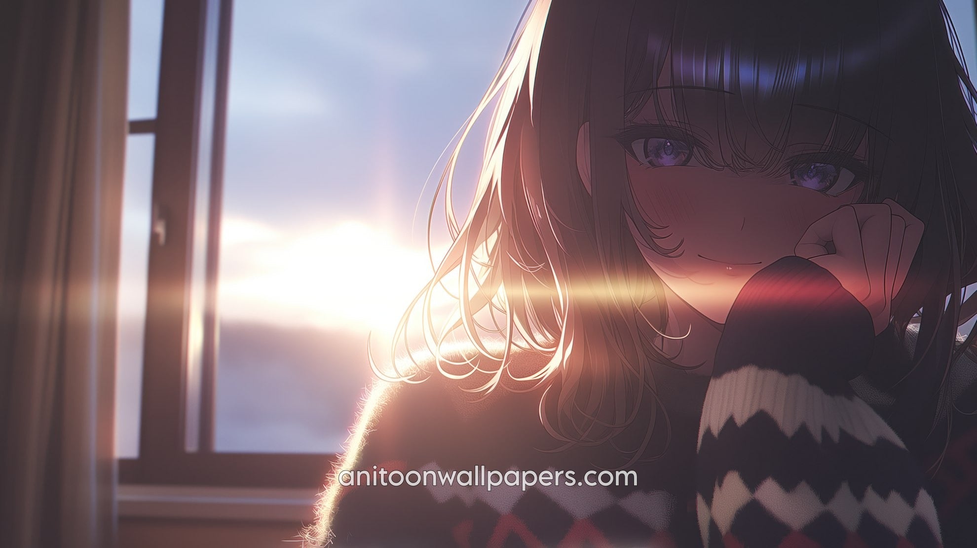 Anime Girl Desktop Wallpaper - Sunset Lens Flare by Window #52