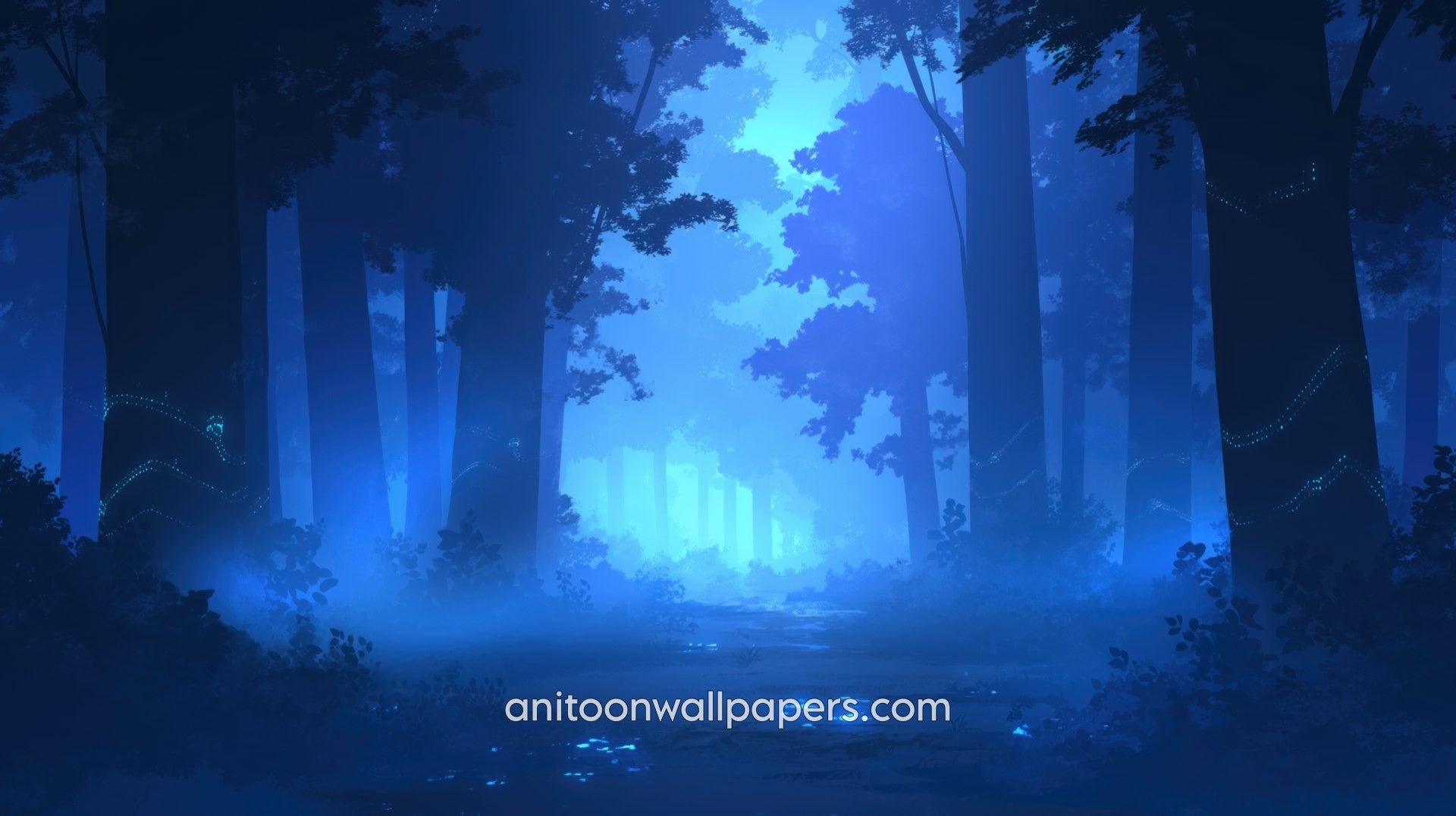 Anime Desktop Wallpaper - Blue Misty Forest Path at Night #59