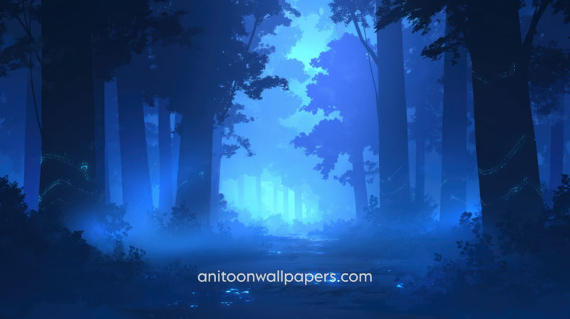 Anime Desktop Wallpaper - Blue Misty Forest Path at Night #59