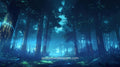 Anime Desktop Wallpaper - Magical Forest Night Blue Glow #60