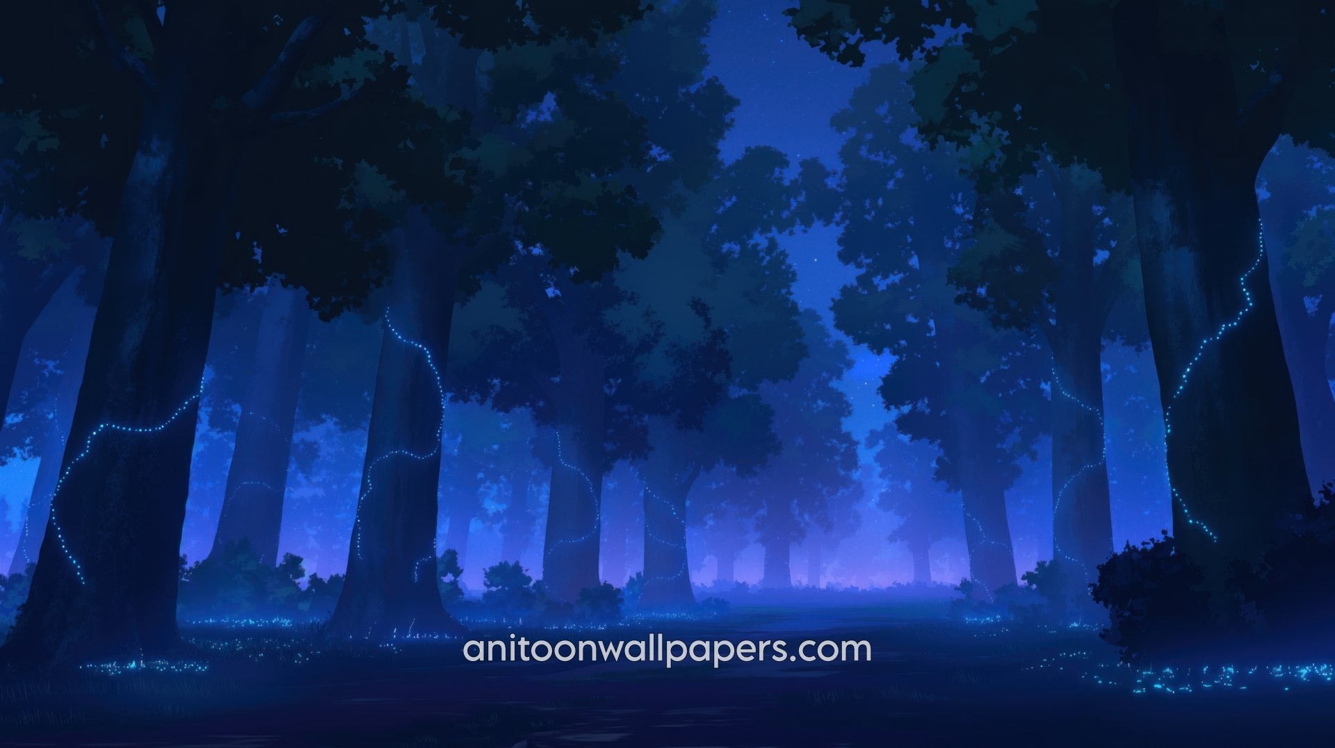 Anime Desktop Wallpaper - Dark Forest Firefly Trails & Purple Mist #61