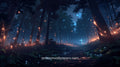 Anime Desktop Wallpaper - Forest Filled with Fireflies Under Moonlit Sky #65