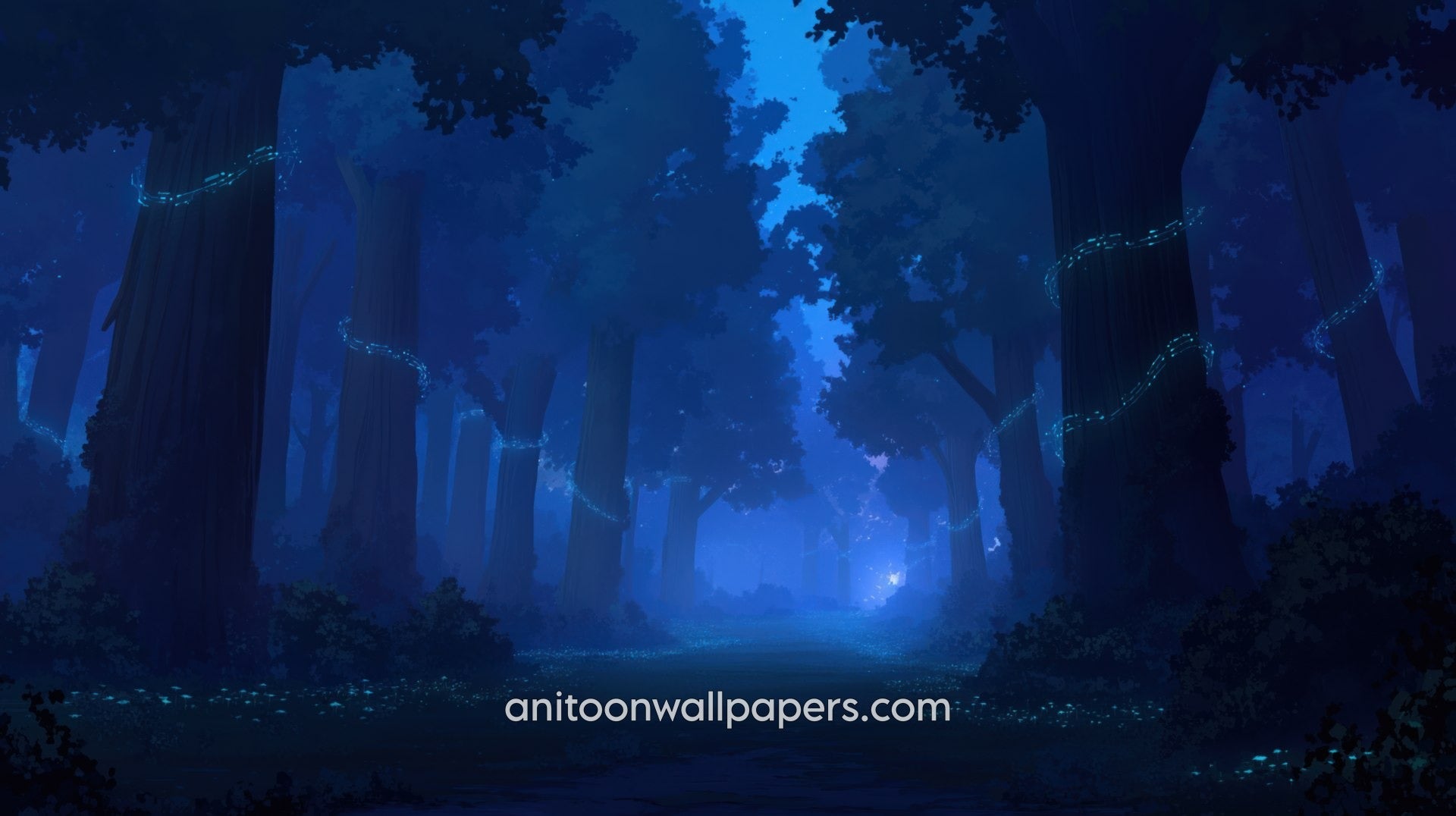 Anime Desktop Wallpaper - Dark Forest Glowing Orb & Rune Vines at Night #68
