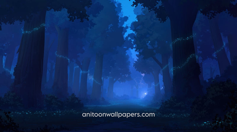 Anime Desktop Wallpaper - Dark Forest Glowing Orb & Rune Vines at Night #68
