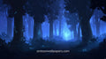 Anime Desktop Wallpaper - Dark Blue Forest with Teal Sparks & Glow Ahead #69