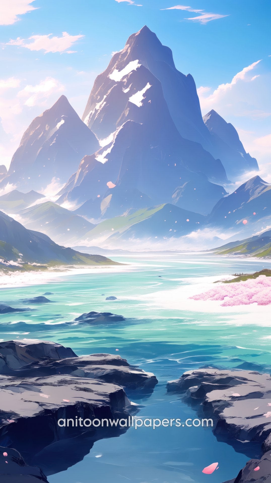 Anime Mountain Lake Phone Wallpaper - Snowy Peaks & Turquoise Water #25