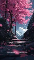 Anime Cherry Blossom Path Phone Wallpaper - Dark Rocky Trail & Pink Petals #26
