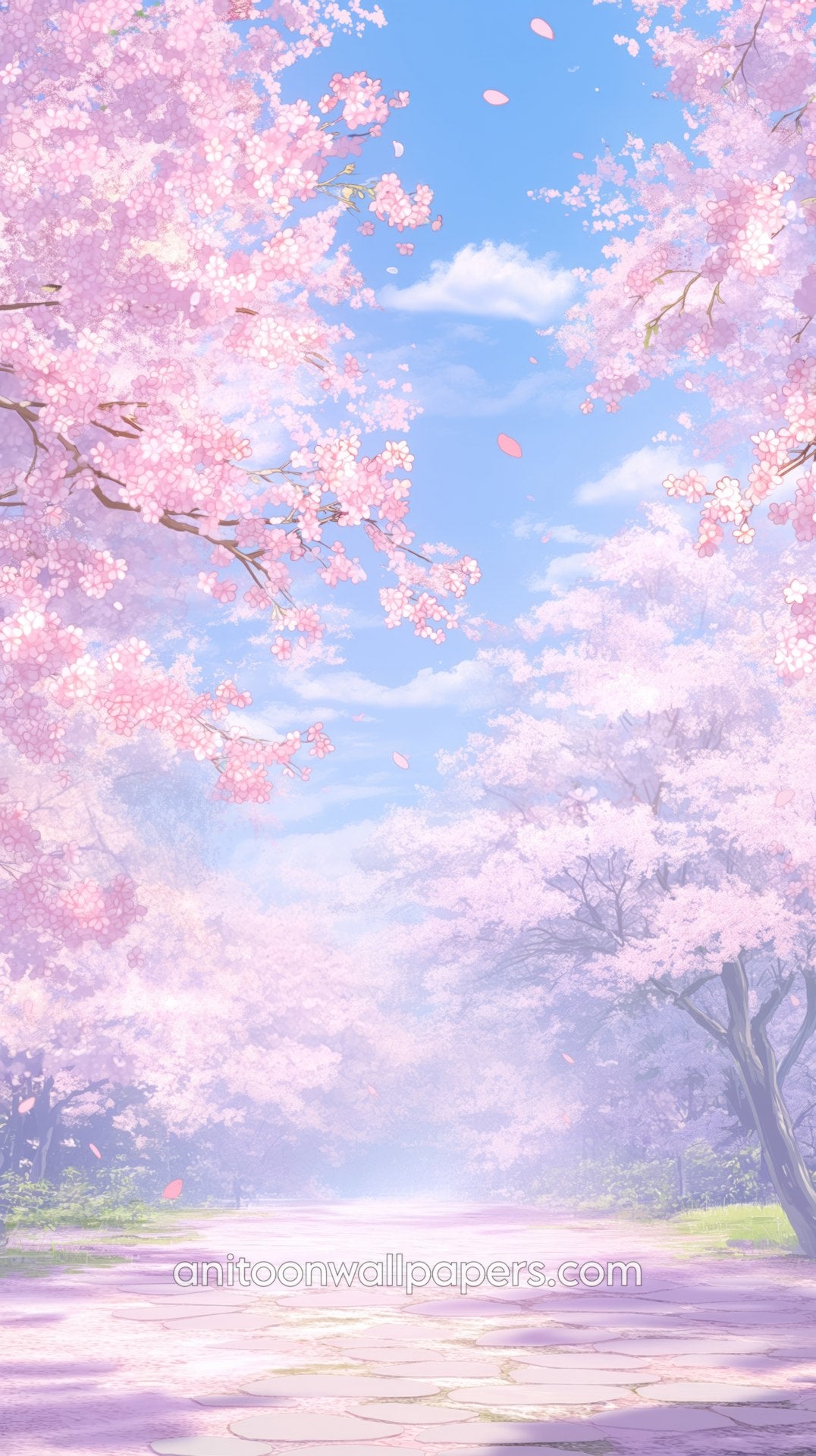 Anime Cherry Blossom Tunnel Phone Wallpaper - Soft Pink Path & Blue Sky #28