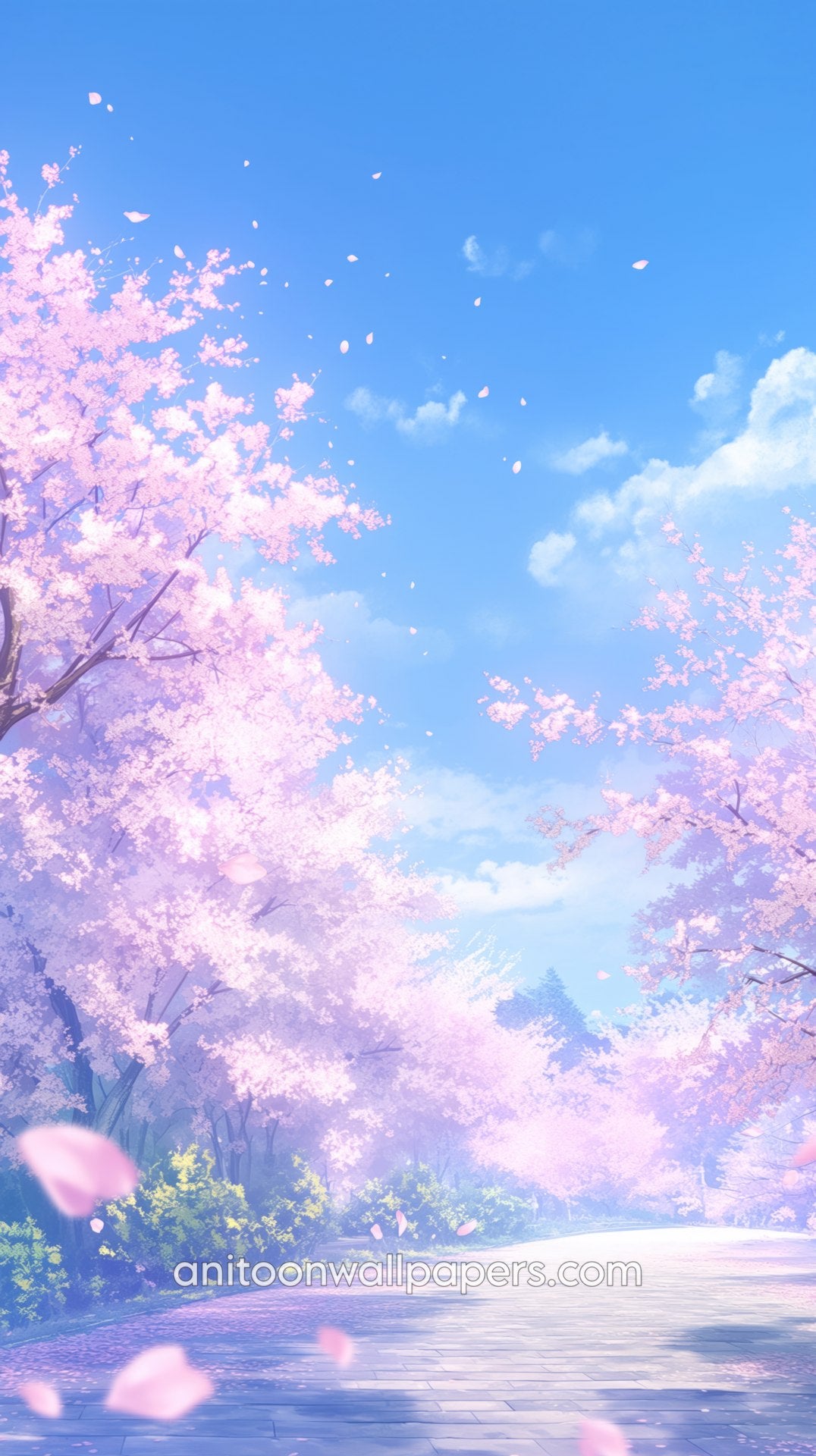 Anime Cherry Blossom Phone Wallpaper - Open Sky & Floating Petals #29