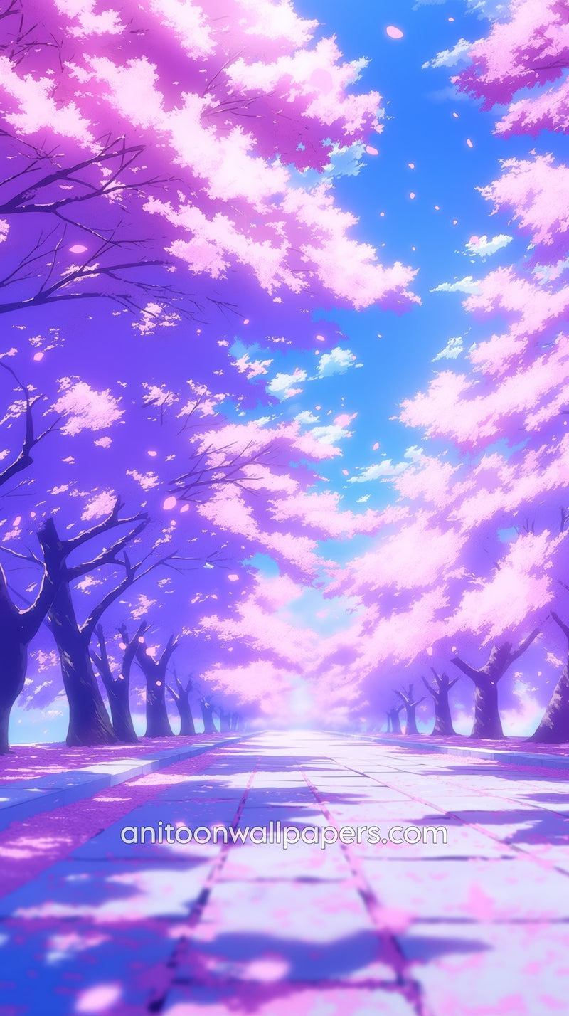 Anime Cherry Blossom Boulevard Phone Wallpaper - Purple & Pink Canopy #35