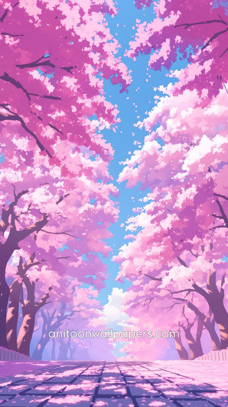 Anime Cherry Blossom Canopy Phone Wallpaper - Hot Pink Avenue & Blue Sky #36