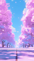 Anime Cherry Blossom Phone Wallpaper - Lavender Road & Open Blue Sky #40