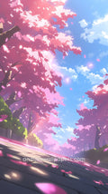 Anime Cherry Blossom Phone Wallpaper - Hot Pink Petals Rain & Blue Sky #42