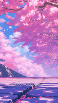 Anime Cherry Blossom Phone Wallpaper - Pink Overhang & Purple Lakeside Path #44