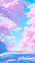 Anime Cherry Blossom Phone Wallpaper - Ground View Pink Blooms & Cyan Sky #45